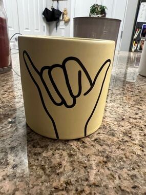 Yellow Ceramic Candle Holder with Shaka Hand Design